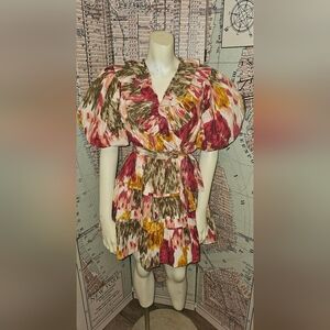 Anthropologie Love The Label Remy Ruffle Wrap Abstract Mini Dress
